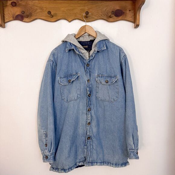 VTG 90s Heavy Double Layered Denim Hoodie Barn Chore Reservoir Workwear Jacket - Picture 3 of 6